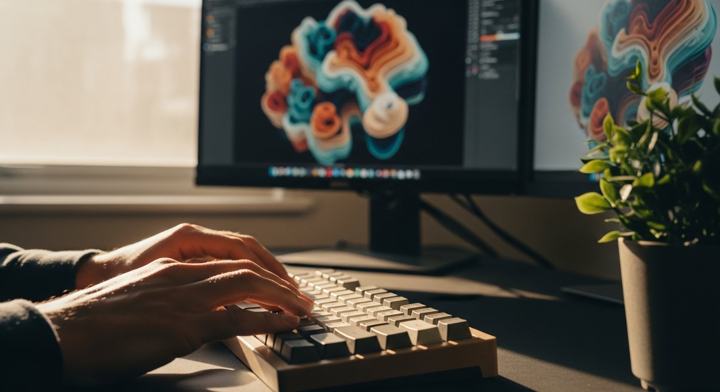Designer hands on a mechanical keyboard